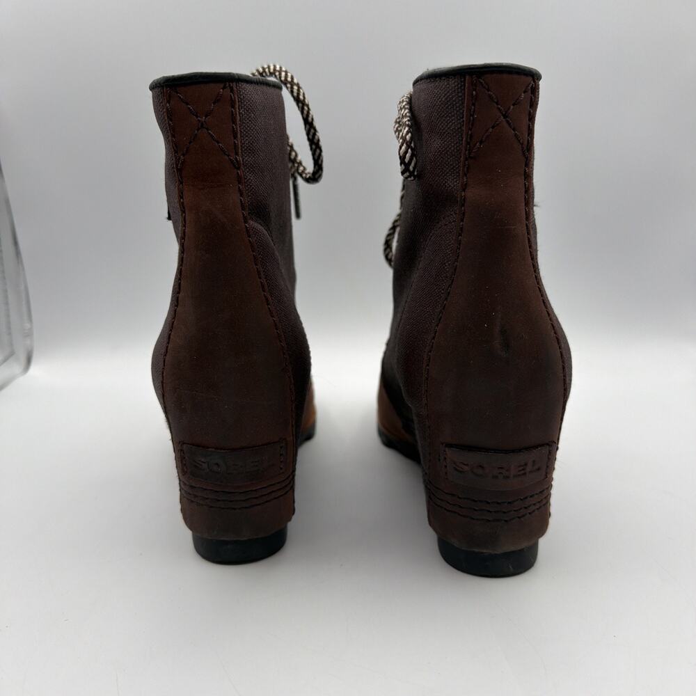 Sorel PDX Lexie Boots Women's 8.5 Brown Leather Hidden Wedge Lug Booties - Picture 5 of 9